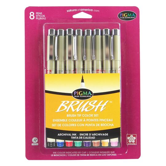 Sakura Pigma Brush Pen Set Assorted Colors 8 Pieces